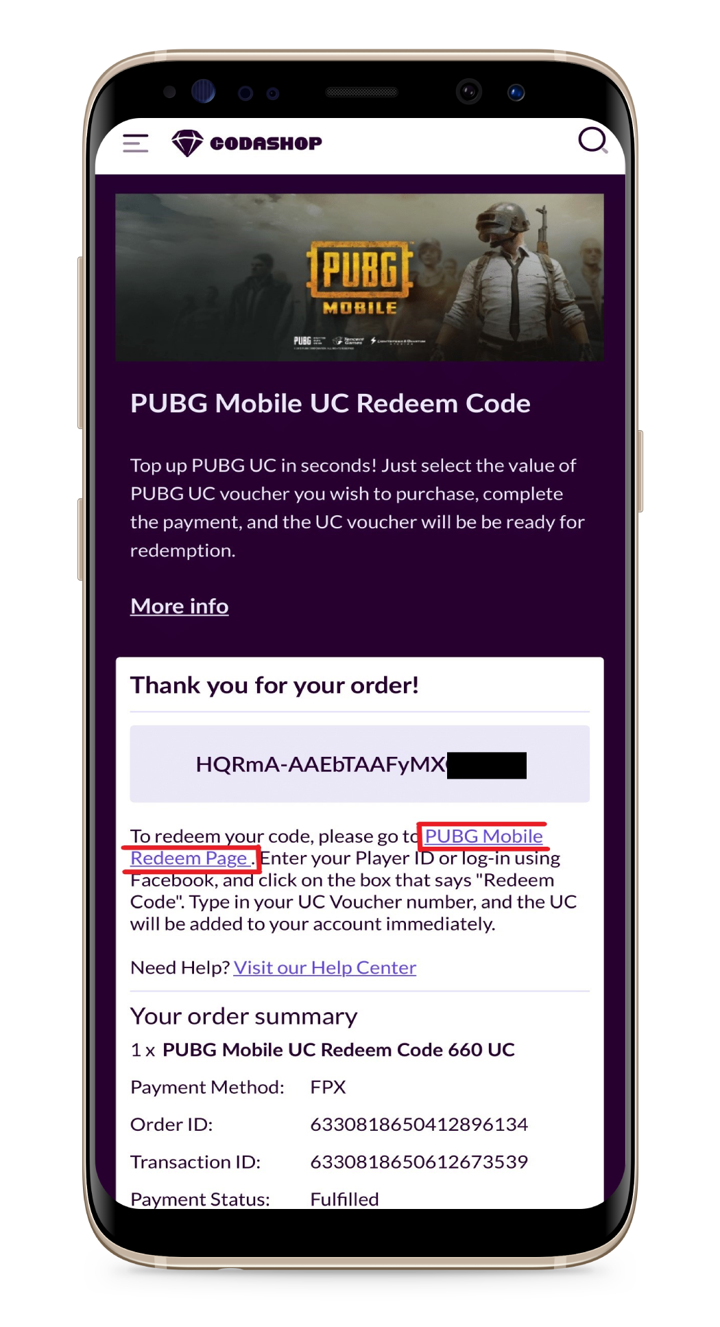 How do I redeem my PUBG UC voucher?